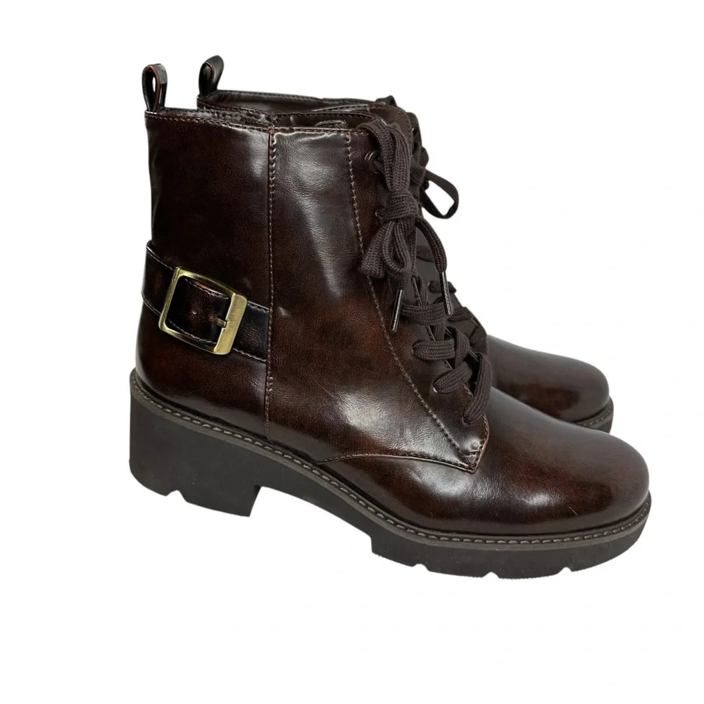 Naturalizer Cabaret Dark Brown Faux Leather Lace Up Ankle Bootie. 9.5